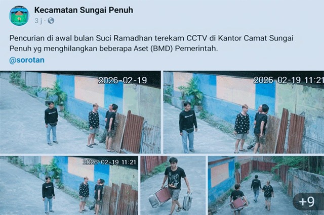 Rekaman CCTV yang memperlihatkan aksi pencurian aset di kantor camat beredar luas di media sosial.