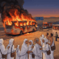 Ilustrasi - Kebakaran bus umrah WNI di Madinah. Sebanyak 24 WNI selamat namun barang-barang mereka hangus terbakar.(KOMPAS.com/Diamanty Meiliana (Generated by Gemini AI))