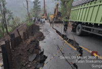 Jalan KM 4 Arah Puncak Sungai Penuh Amblas, Pengendara Diminta Waspada. (Humas Polres Kerinci)