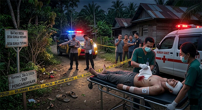 Ilustrasi suasana tempat kejadian perkara (TKP) penganiayaan di perbatasan Desa Sungai Medang dan Sungai Tutung, Kerinci.