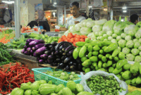 Seorang pedagang sayuran dan hortikultura di Pasar Pusat  Padang Panjang.