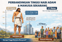 Perbandingan tinggi Nabi Adam dengan manusia sekarang.