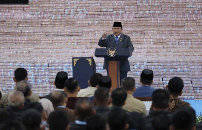 Presiden Prabowo Subianto dalam acara Penyerahan Denda Administratif dan Penyelamatan Keuangan Negara di Kejaksaan Agung, Jakarta, (10/4/2026). Foto: Jamal Ramadhan/kumparan