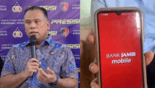 Kolase foto Diireskrimum Polda Jambi dan tampilan layanan bank jambi. Dirreskrimsus Polda Jambi, Kombes Pol Taufik Nurmandia mengatakan polisi masih menyelidiki kasus peretasan Bank Jambi dengan memeriksa puluhan saksi sambil menunggu hasil audit forensik. Tampilan mobile banking Bank Jambi yang belum bisa dibuka pascaperetasan pada akhir Februari 2026 lalu.  