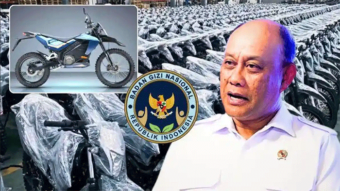 Kolase foto Kepala BGN Dadan Hindayana dan motor listrik. Komisi Pemberantasan Korupsi (KPK) memberikan atensi serius terhadap pengadaan puluhan ribu unit sepeda motor listrik oleh Badan Gizi Nasional (BGN) yang akan digunakan oleh Satuan Pelayanan Pemenuhan Gizi (SPPG) untuk menopang distribusi program Makan Bergizi Gratis (MBG) di seluruh Indonesia. 