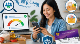 Ilustrasi seorang sedang mengecek status bansos melalui ponsel