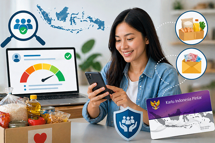 Ilustrasi seorang sedang mengecek status bansos melalui ponsel