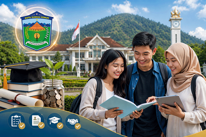 Ilustrasi mahasiswa Sungai Penuh sedang belajar bersama