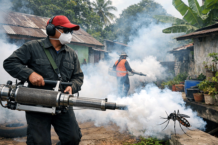 ilustrasi petugas yang sedang melakukan fogging DBD