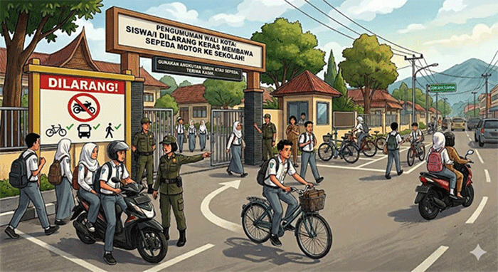 ilustrasi larangan pelajar di larang membawa kendaraan