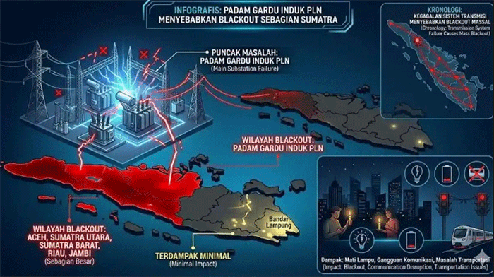 Pemadaman listrik massal melanda sejumlah wilayah di Pulau Sumatra khususnya Jambi pada Kamis (22/5/2026) malam. Gangguan pada sistem transmisi dan padamnya gardu induk milik PLN disebut menjadi penyebab utama blackout yang berdampak luas di beberapa provinsi. 