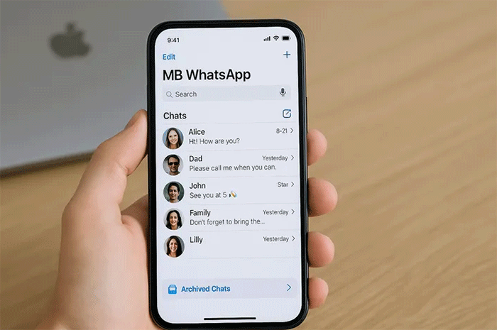 Tampilan MB WhatsApp di Android yang sudah mirip WhatsApp iPhone iOS sepenuhnya /Generated by OpenAI/
