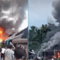 Pasar Teluk Nilau terbakar pada Jumat (1/5/2026) sekitar pukul 16.30 WIB. Lokasinya di Kecamatan Pengabuan, Kabupaten Tanjung Jabung Barat. Puluhan kios hangus. (IG jambisharing) 
