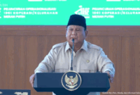 Presiden Prabowo berpidato saat Peresmian Operasionalisasi 1061 Koperasi Desa/Kelurahan Merah Putih, Kabupaten Nganjuk, (16/5/2026). Foto: YouTube/ Sekretariat Presiden