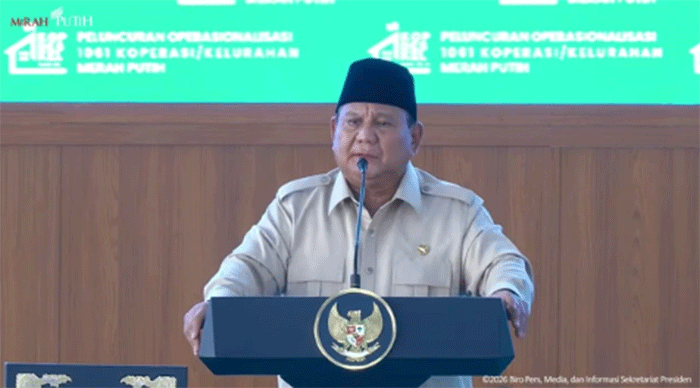 Presiden Prabowo berpidato saat Peresmian Operasionalisasi 1061 Koperasi Desa/Kelurahan Merah Putih, Kabupaten Nganjuk, (16/5/2026). Foto: YouTube/ Sekretariat Presiden