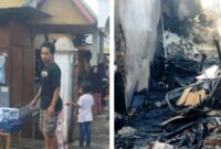 Puing pungi sisa kebakaran yang terjadi di Desa Koto Tinggi yang terjadi, Selasa (5/5) sekitar pukul 10.35 Wib dan api berhasil digunakan dengan 4 unit Damkar Kota Sungai 