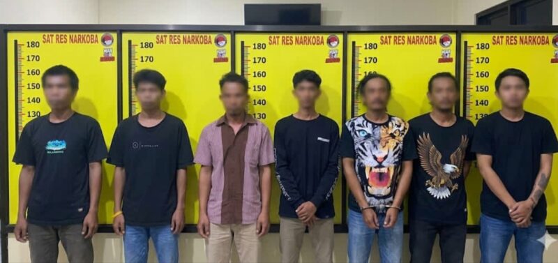Enam diduga tersangka kelompok jaringan narkoba sabu dan gaja berhasil diamankan tin opsnal Narkoba polres Kerinci dalam operasi sejab selama 5 hari