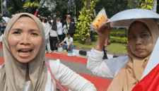 Aksi unjuk rasa mendukung Program Makan Bergizi Gratis (MBG) digelar di kawasan Monumen Nasional (Monas), Jakarta Pusat, Senin (22/6/2026). 