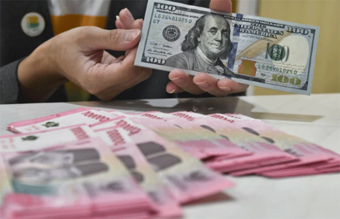 Petugas menyusun yang dolar AS dan rupiah di Bank Syariah Indonesia (BSI), Bekasi, Jawa Barat, Jumat (21/2/2025). Nilai tukar rupiah (kurs) pada pembukaan perdagangan hari Jumat (21/2). Foto: ANTARA FOTO/ Fakhri Hermansyah