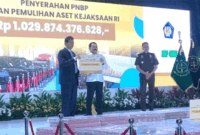 Menteri Keuangan (Menkeu) Purbaya Yudhi Sadewa saat menghadiri penyerahan PNBP di Kejagung. (Foto: detikcom)
