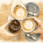 Ilustrasi ketergantungan kafein generasi muda anak muda minum kopi.Photo by GPT AI