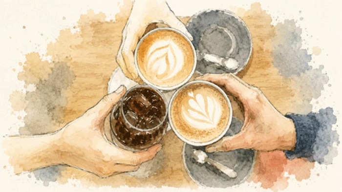Ilustrasi ketergantungan kafein generasi muda anak muda minum kopi.Photo by GPT AI