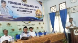 Acara Pengukuhan Pegurus Selang Waktu 2022-2027 Persatuan Wartawan Indonesia Provinsi jambi yang berlangsung di kawasan Jalan Jakarta Ujung, Kecamatan Kota Baru, Selasa 16/6/2026.