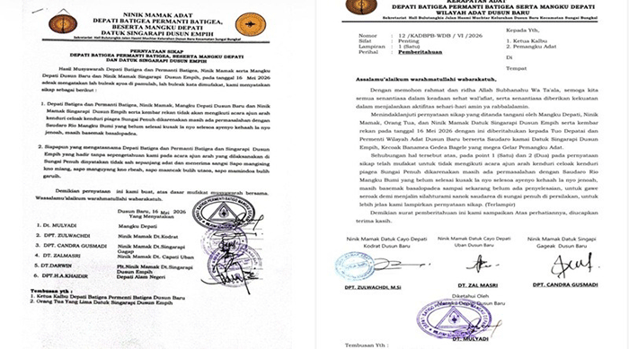 Sengketa adat yang belum selesai membuat tokoh adat Dusun Baru dan Dusun Empih menyatakan tidak menghadiri prosesi Ajun Arah Kenduri Piagea Sungai Penuh