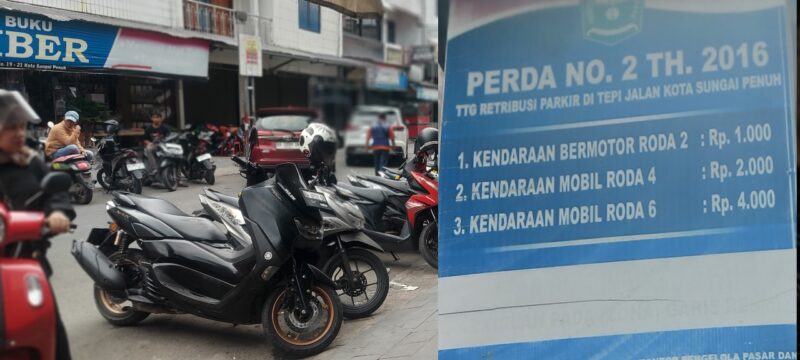 Tarik Parkir Jalan Umum Kota Sungai Penuh dikenakan 100 persen dari Perda no 2 tahun 2016.