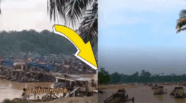 VIRAL rakit penambangan emas tanpa izin (PETI) yang lokasinya diduga di Sungai Batanghari wilayah Kabupaten Tebo. (IG jambiviraljok) 