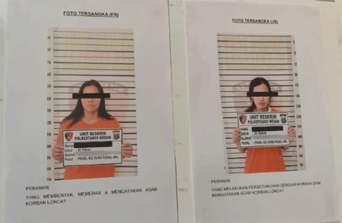 Polisi menunjukkan foto kedua tersangka yang terlibat dalam tewasnya ASN BPN Nias saat konpers di Polrestabes Medan, Sumatera Utara, Rabu (15/7/2026). Foto: Amar Marpaung/kumparan