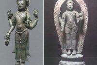 Kedua arca berasal dari abad ke-8 dan menggambarkan Buddha Avalokiteshvara dalam posisi berdiri. Masing-masing memiliki tinggi sekitar 16 inci dan 20 inci.ysng dijarah dikembalikan AS.