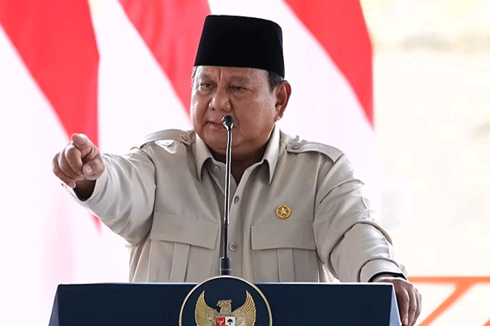 Presiden Prabowo Subianto saat berpidato. Presiden RI Prabowo Subianto menyatakan ketidaksetujuannya terhadap paham ekonomi neoliberal.(Dok Sekretariat Presiden)