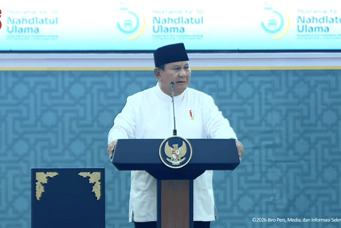 Presiden RI Prabowo Subianto memberikan sambutannya pada penutupan Muktamar ke-35 NU di Jombang, Jawa Timur, Senin (31/8/2026). (ANTARA/HO-BPMI Sekretariat Presiden)
