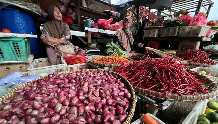 Bawang merah, cabai merah keriting dan komoditas pangan strategis lainnya yang dijual pedagang di Pasar Minggu, Jakarta. ANTARA/Harianto.