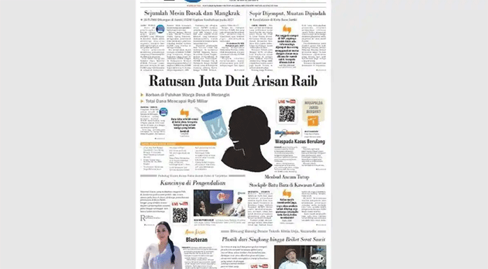 eadline koran harian pagi Tribun Jambi edisi, Senin, 3 Agustus 2026, terkait dugaan arisan bodong di Kabupaten Merangin