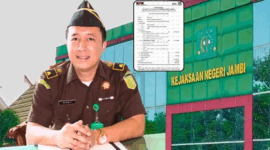 Kolase foto Harta kekayaan Kajari Romy Arizyanto dan gedung Kejari Jambi.