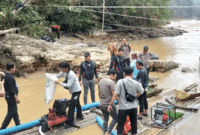 Satgas Gabungan PETI mengamankan empat rakit lanting tambang emas ilegal di kawasan Objek Wisata Muara Karing, Geopark Merangin, Kabupaten Merangin, Jumat (7/8/2026). 
