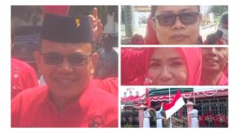 Ketua DPC PDIP kita Sungai Penuh Hardizal, Sekjen Nasrullah, Ketua Pekaksanan Nurhadiah pebgibaran bendera Merah putih.