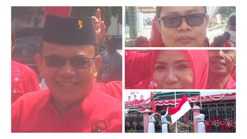 Ketua DPC PDIP kita Sungai Penuh Hardizal, Sekjen Nasrullah, Ketua Pekaksanan Nurhadiah pebgibaran bendera Merah putih.