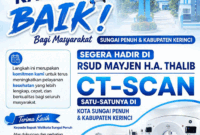 RSUD Mayjen H.A. Thalib menghadirkan layanan CT-Scan untuk membantu masyarakat Sungai Penuh dan Kerinci mendapatkan pemeriksaan kesehatan lebih cepat dan akurat.
