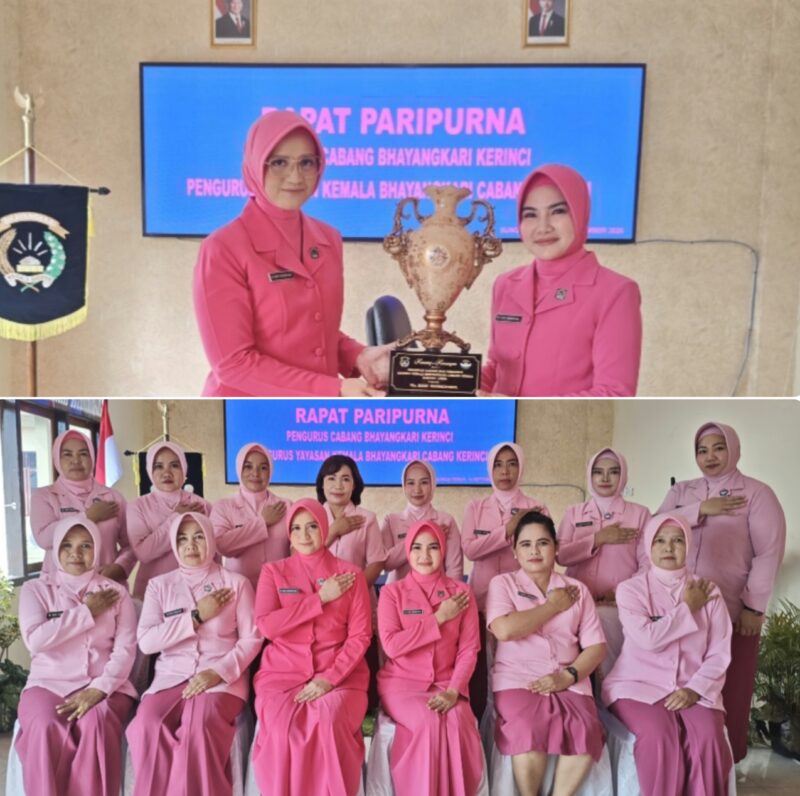Serah terima ketua Bhayangkari Cabang Polres Kerinci dari Ny Esse Ramadhanil dengan Ny Henny Hernawan ketua Bhayangkari Cabang Polres Kerinci yang baru