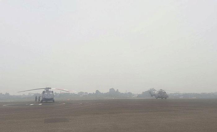 Kondisi jarak pandang di Bandara Sultan Thaha Jambi, Kamis (1/10/2026). (ANTARA/Agus Suprayitno)
