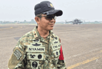 Plh Satgas Karhutla Provinsi Jambi Brigjen TNI Nyamin saat memberikan keterangan di Kota Jambi, Sabtu (17/10/2026). ANTARA/Agus Suprayitno.