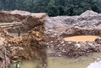 Tangkapan layar video yang diunggah akun Instagram @goma_ondiya, di-capture pada Ahad (17/10/2026). Video tersebut menampilkan lubang menganga di sekitar kawasan Taman Nasional Kerinci Seblat (TNKS) yang diduga bekas aktivitas penambangan emas tanpa izin (PETI). 