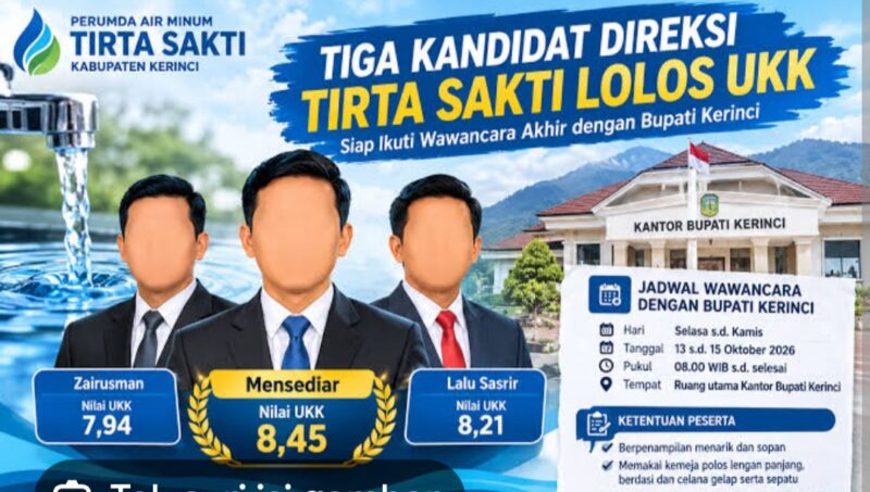 Tiga kandidat Direksi Perumda Trita Sakti Hasil proses  Fit and Proper Test Tim Indeoendent.